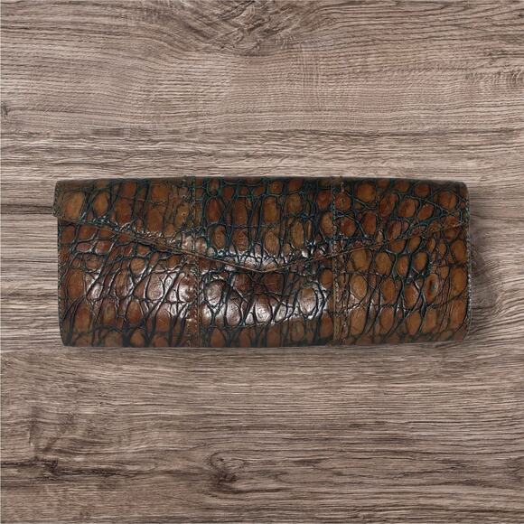 Vintage Sondra Roberts Croc Print Clutch Purse - Picture 1 of 15